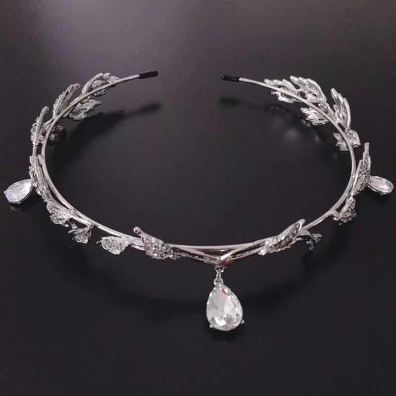 Rhinestone Crown Teardrop Forehead Headband Bridal Wedding Hair Accessories