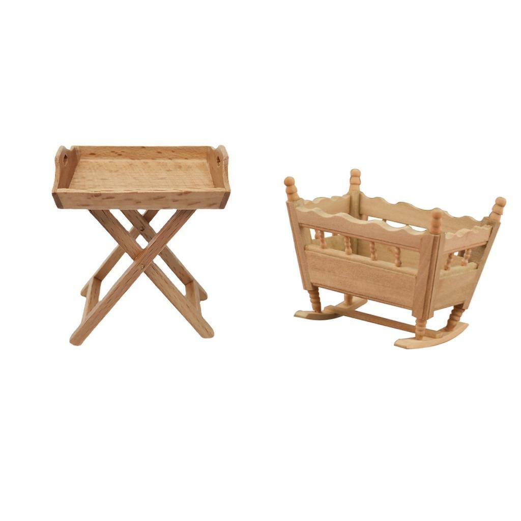 Mini 1/12 Scale Cradle Bed Shelf Life Scene Living Room Ornaments