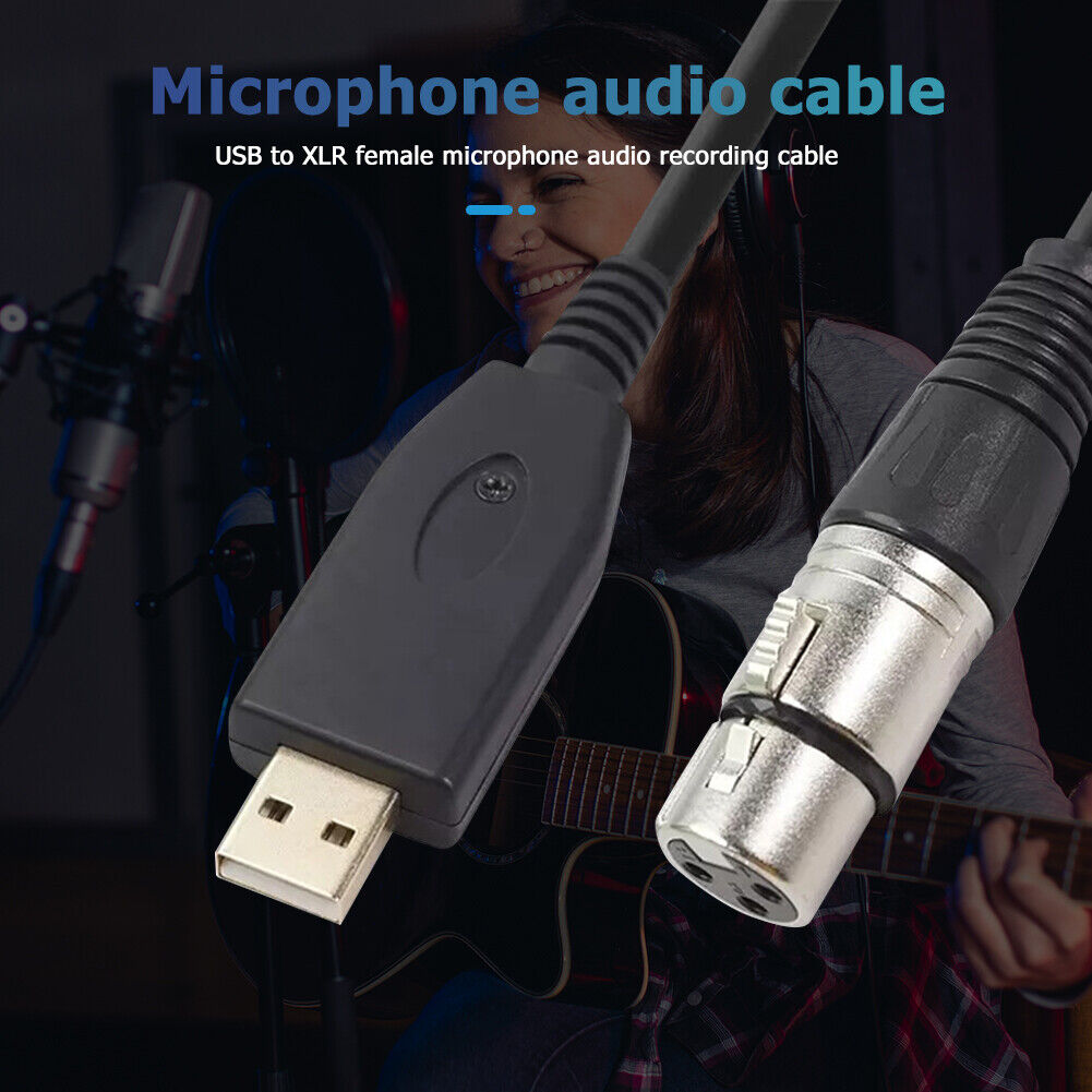 USB Microphone Cable USB Male to 3-Pin XLR Female Audio Cable Adapter (2m)