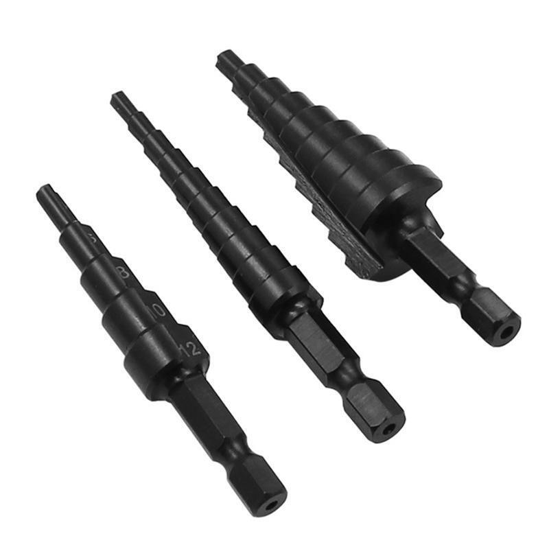 3Pc High Speed Steel Step Drill Bit Set Metric 3-12mm/4-12mm/4-20mm for Drilling