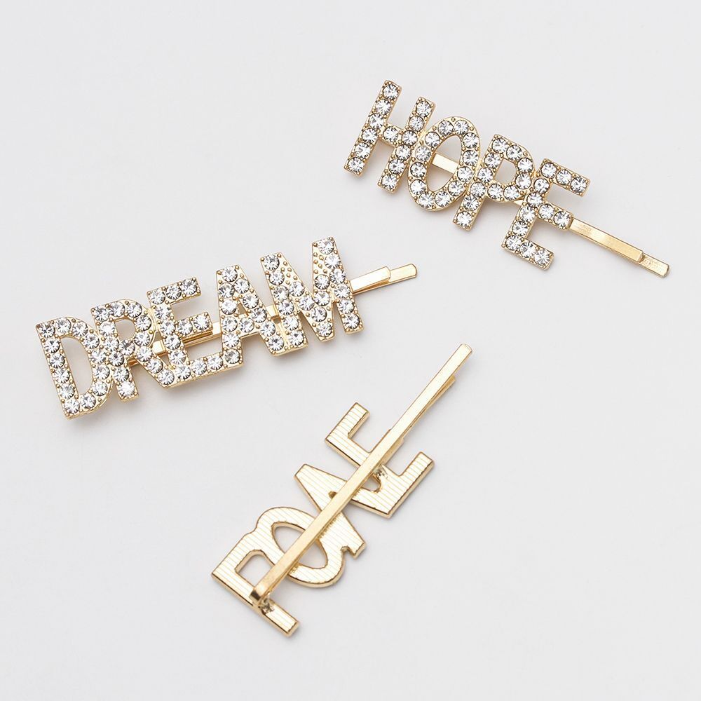 HOPE DREAM  Hair Clips Rhinestone Headwear Crystal Hairpins Letter Barrettes