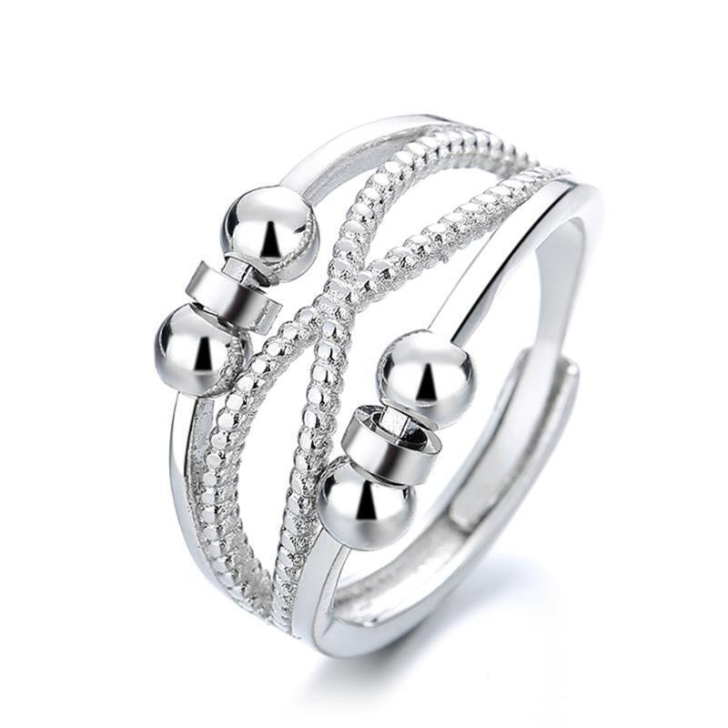 Anti Anxiety Ring with Beads Fidget Spinner Ring Double Hollow Line Rotate Ring