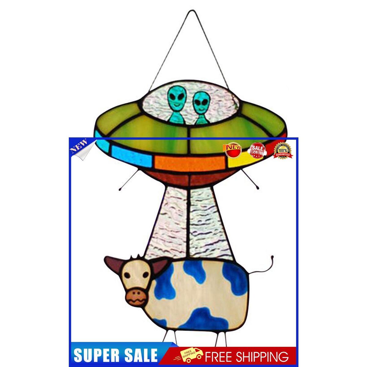 UFO Alien Cow Sign Cute Window  Hanger for Kids Bedroom Doors