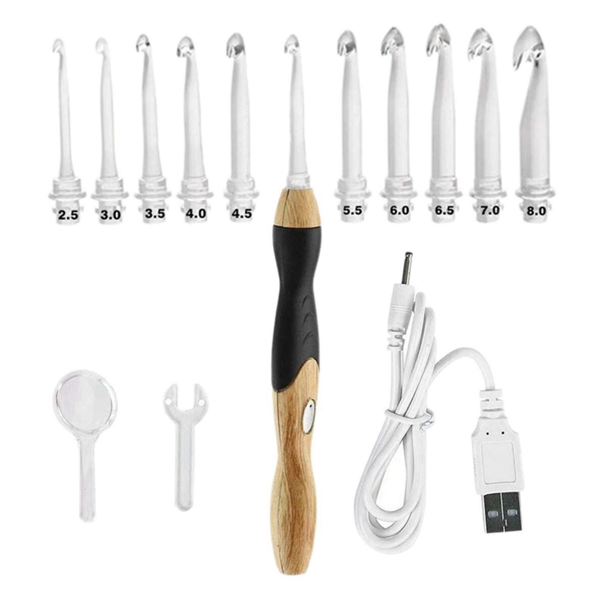 11 in 1 Lighted Crochet Hooks Set USB Charging LED  Crochet Hooks