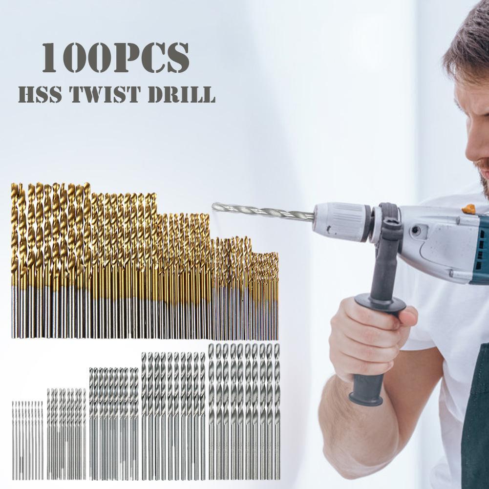 100pcs HSS Twist Drill Woodworking High Speed Steel Drill Bit Set Tools