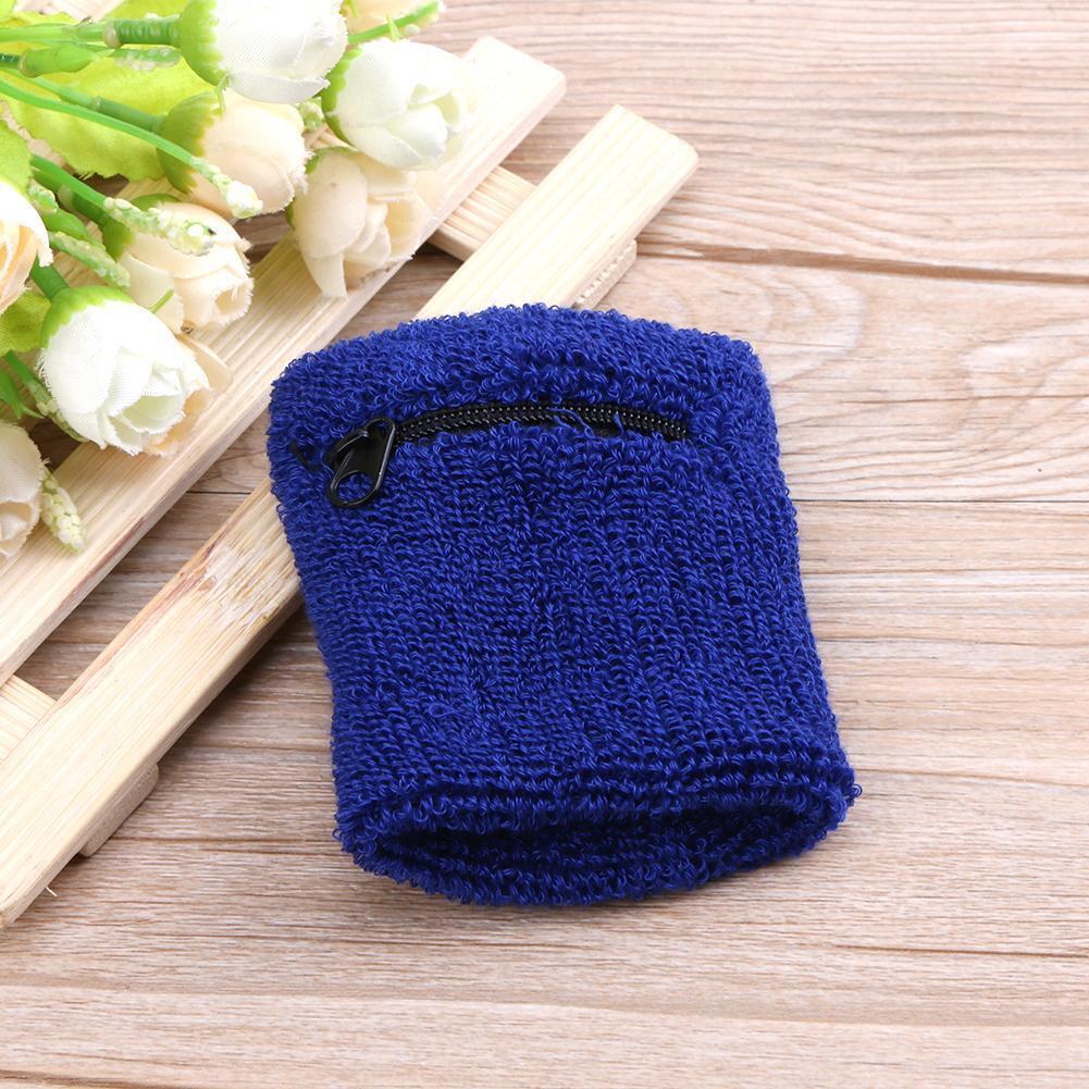 A Pair Zipper Pocket Sports Sweatbands Wrist Bands Cycling Towel(Blue)