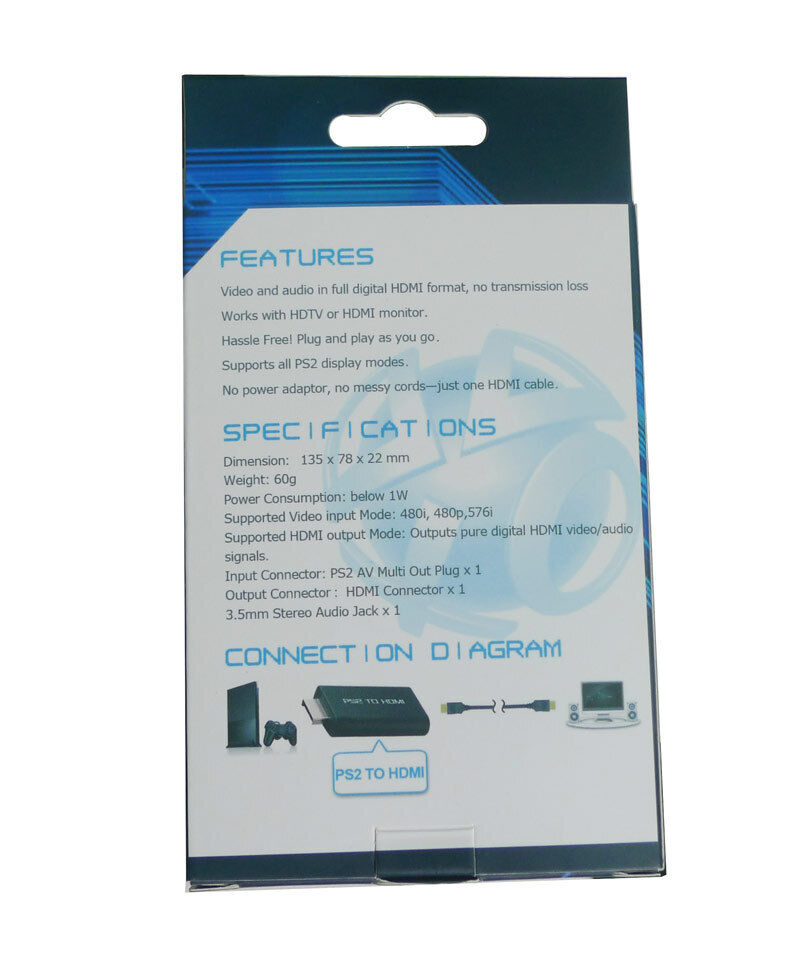 PS2 to HDMI Audio Video Converter Adapter w/ 3.5mm Audio Output HDTV Monitor