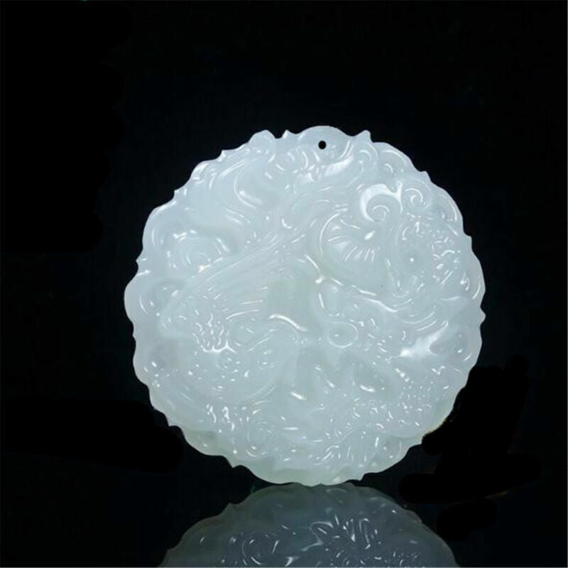 Natural White Jade Dragon Phoenix Pendant Charm Men Women Jewelry Lucky Amulet