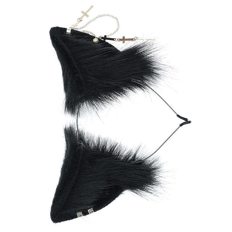 Fashion Cat Ears Hairhoop with Earrings Hanging Chain Girl Anime Hair Accessory