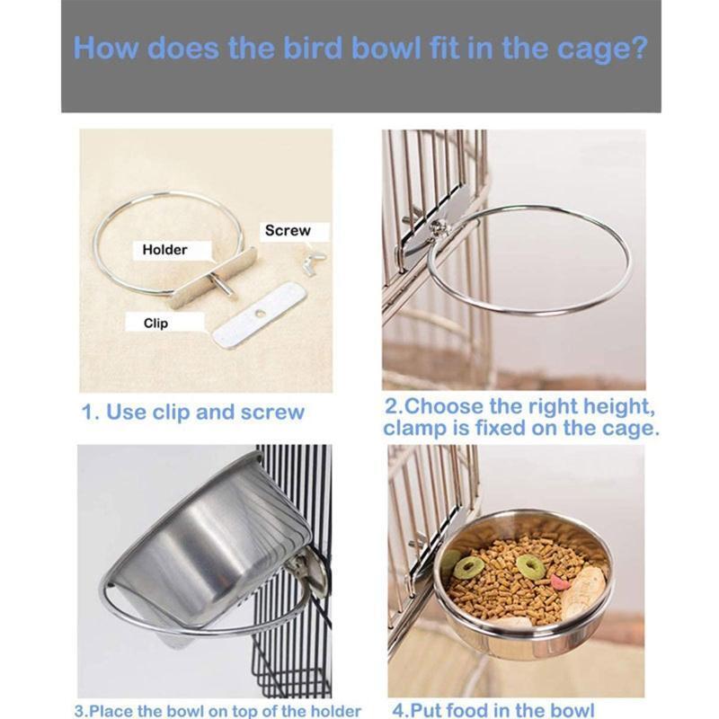 Practical Bird Feeding Dish Cups Bird Feeder Parrot Food Water Bowl with Clamp