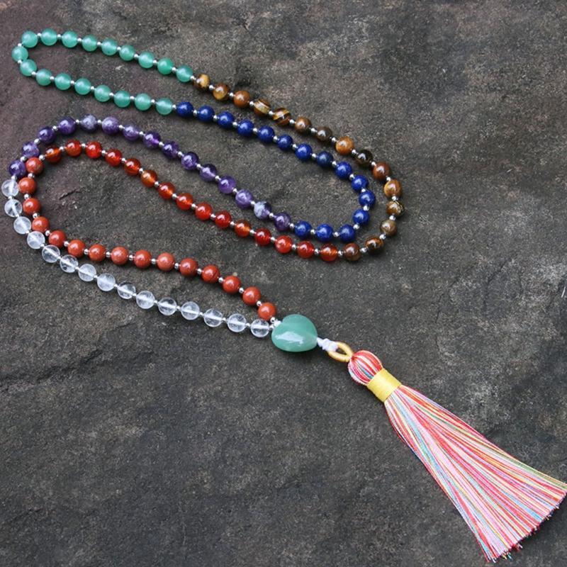 Meditation Tree of Life Pendant Bracelet Hand-knotted Colorful Crystal Necklace