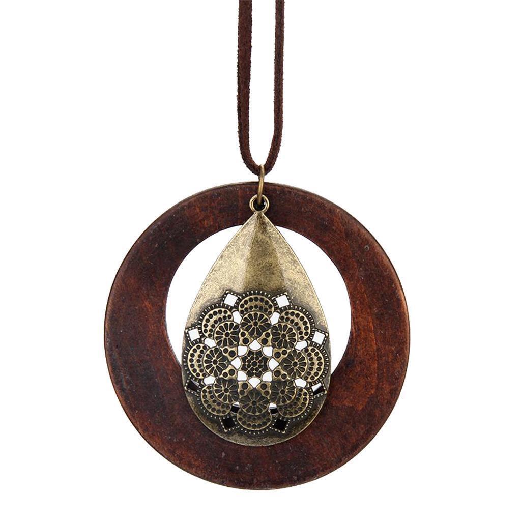 Round Wooden Pendant Long Sweater Chain Necklace Jewelry Gifts