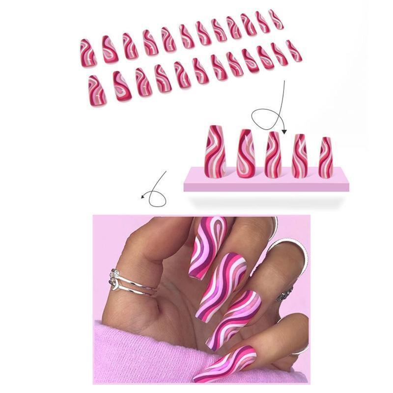 Striped Press On Nails Wave Press On Nail Wavy False Nails Long Detachable