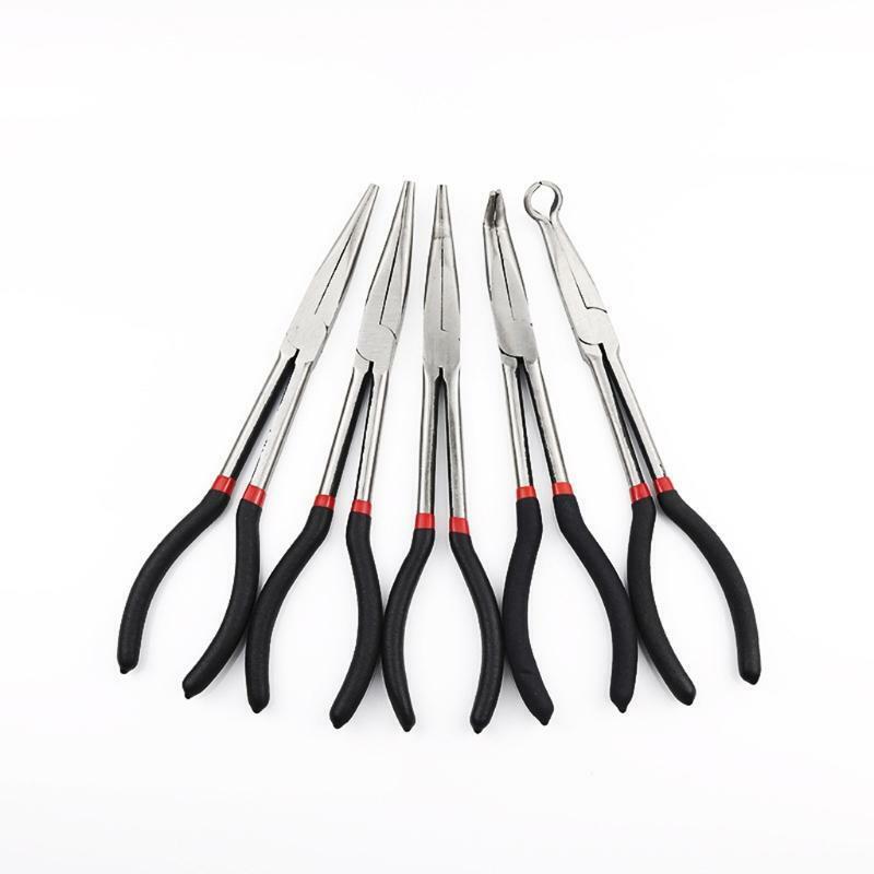 5 Pcs/Set 11" Extra Long Reach Nose Pliers Straight 90° 45° 20° Pliers Hand Tool