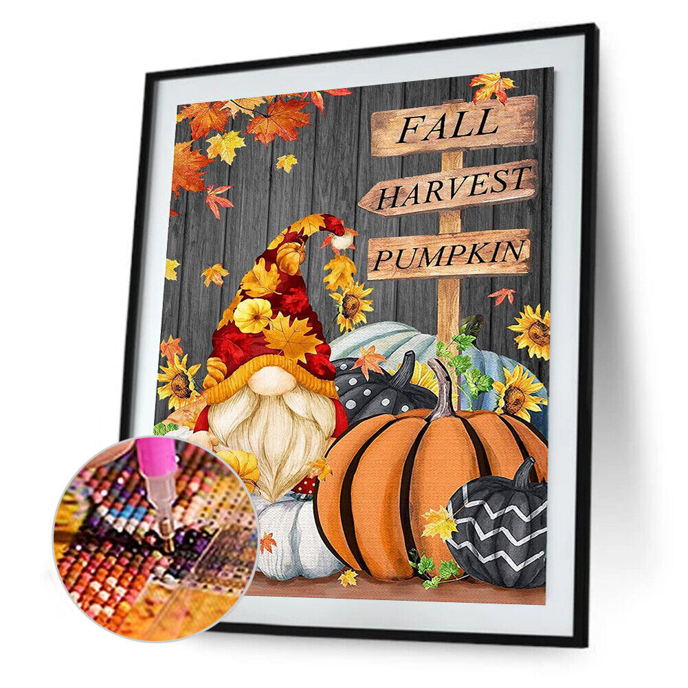 5D DIY Pumpkin Gnome Full Round Diamond Painting Kit Picture Artwork Craft