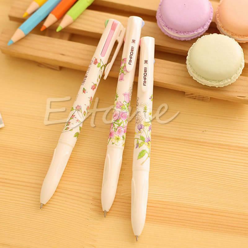 3PCS Stationery Summer Story Multicolor Ball Point Pens 4 Colors in 1 Pen