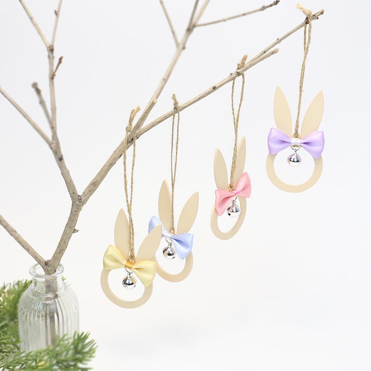 Wood Rabbit Ornament Party Supplies Supplies Hanging Pendant 4 Pieces Spring