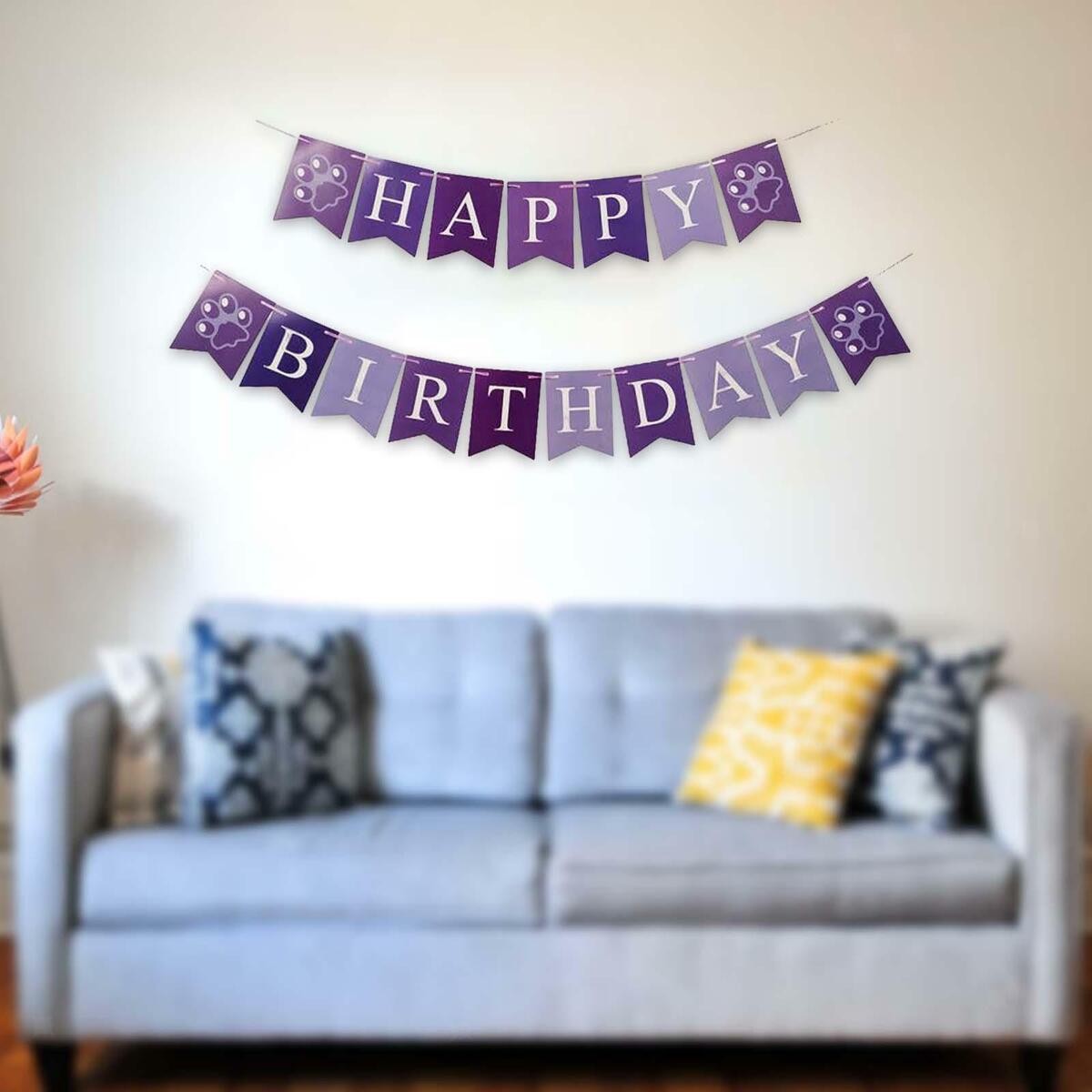 2x Cactus Puppy Happy Birthday Banner Decoration Ornaments For Window