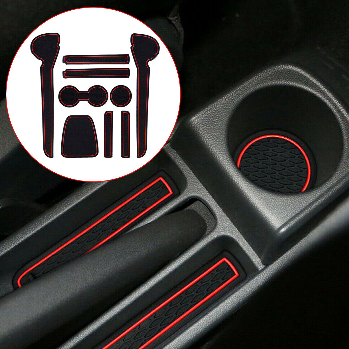 Set Console Door Gate Slot Mats fit for VW Polo GTI 11-17 Rubber Cup Holder Pad
