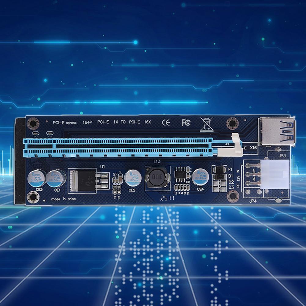 Blue PCI-E Express 1x to 16x Riser Card 6Pin USB 3.0 Cable for BTC Miner