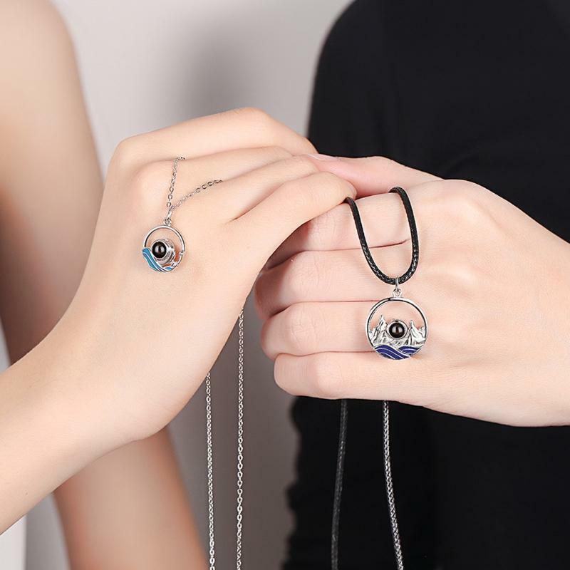 2Pcs 100 Different Language I Love U Nanotechnology Lover Pendant Necklace Lover