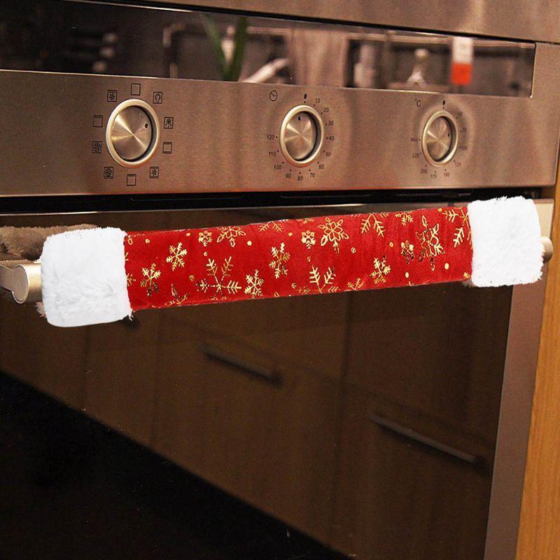 4pcs Gloden Snowflake Christmas Refrigerator Door Handle Cover Xmas Decoration