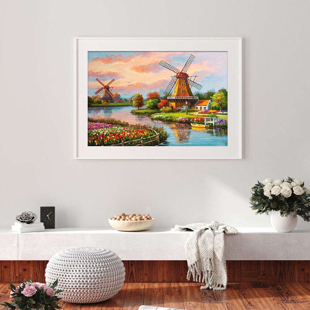 Windmill Landscape 5D DIY Full Drill Diamond Painting Rhinestone Artwork