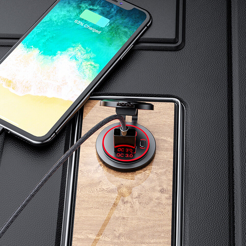 Car Boat Dual USB Charger PD + QC 3.0 USB Charger Socket + Wires (Red)