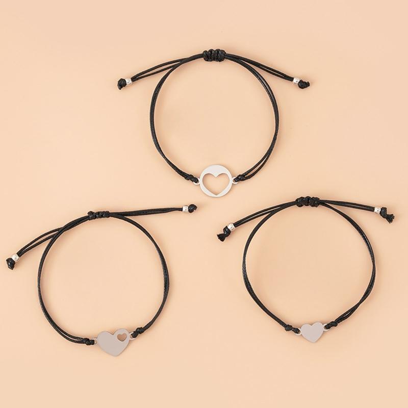 3 PCS Heart-shaped Matching Bracelets with Cord Chain for Best Friend Women Men