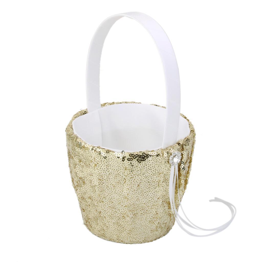 4 Pieces Wedding Flower Girl Basket Sequins Ribbon Flower Basket