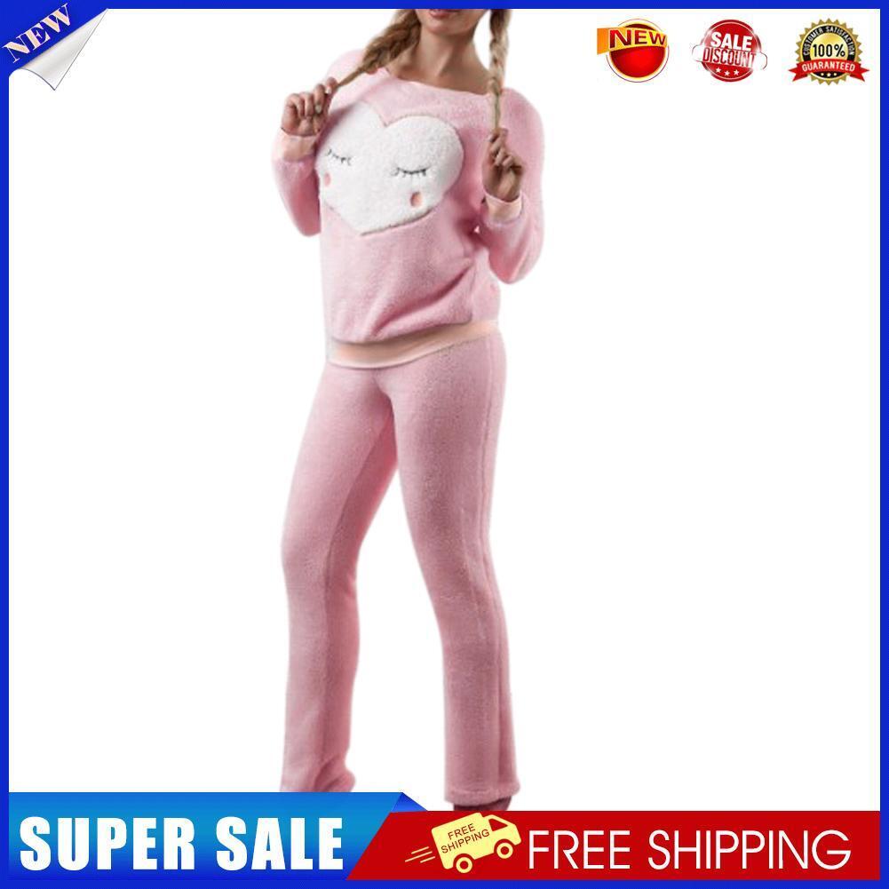 Women Pullover Two Pieces Sweatshirt Pants Trousers Outfits (Pink)(M)-12052