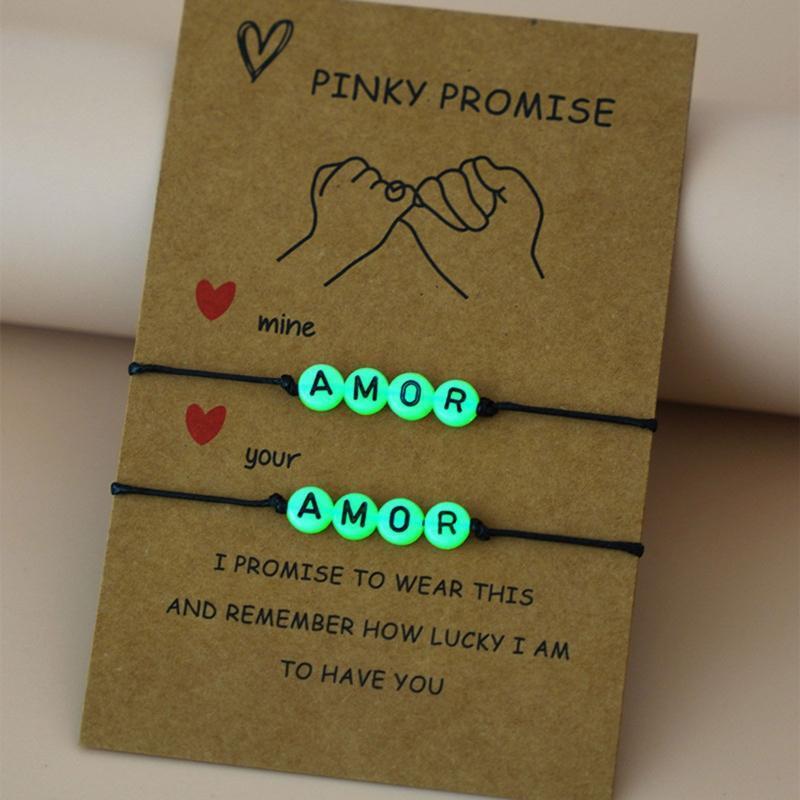 2x Pinky Promise Bracelets Friendship Couple Matching Bracelet Luminous Gift