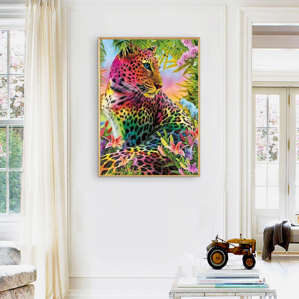 DIY Color Panther Animal Full Drill Round Diamond Painting Kit Room Decor