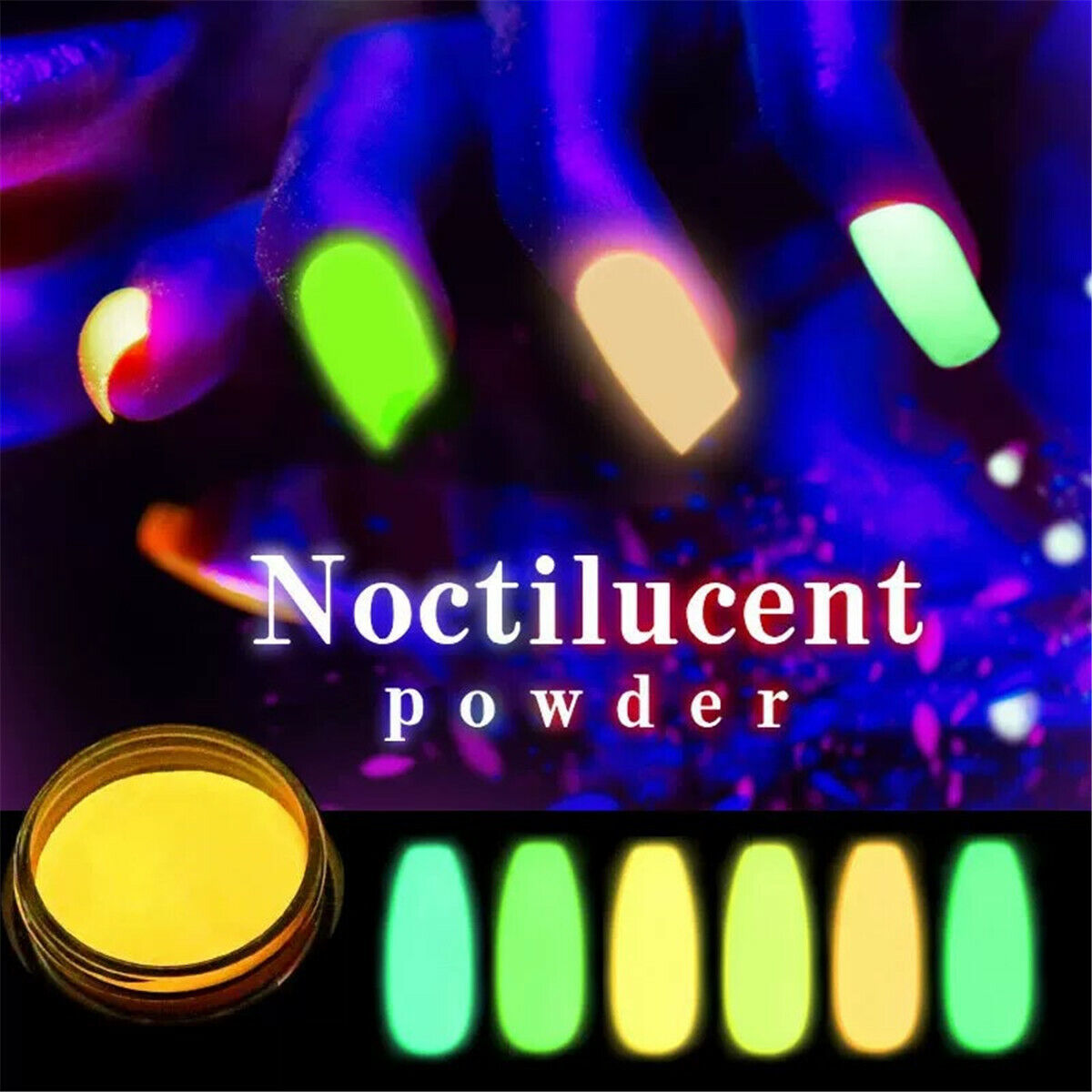 12 Colour Acrylic Glow in the Dark Nail Art Fluorescent Powder Luminous Pigment