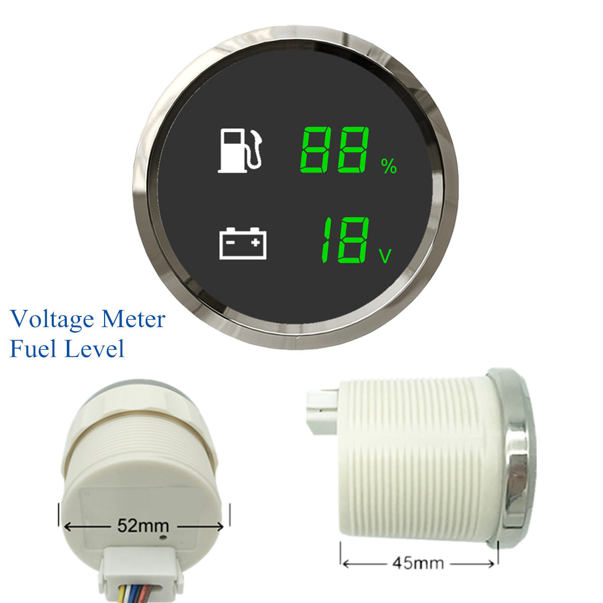 52mm/2'' 2-in-1 Dual Gauge Car Boat Marine Digital LED Voltage Gauge Fuel Level