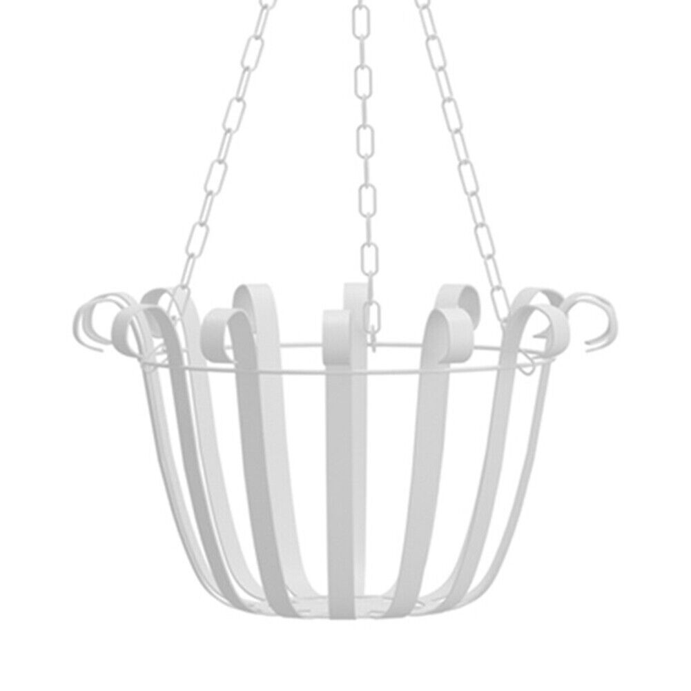 Hanging Iron Flowerpot Basket Planter Balcony Garden Home Decor (White)
