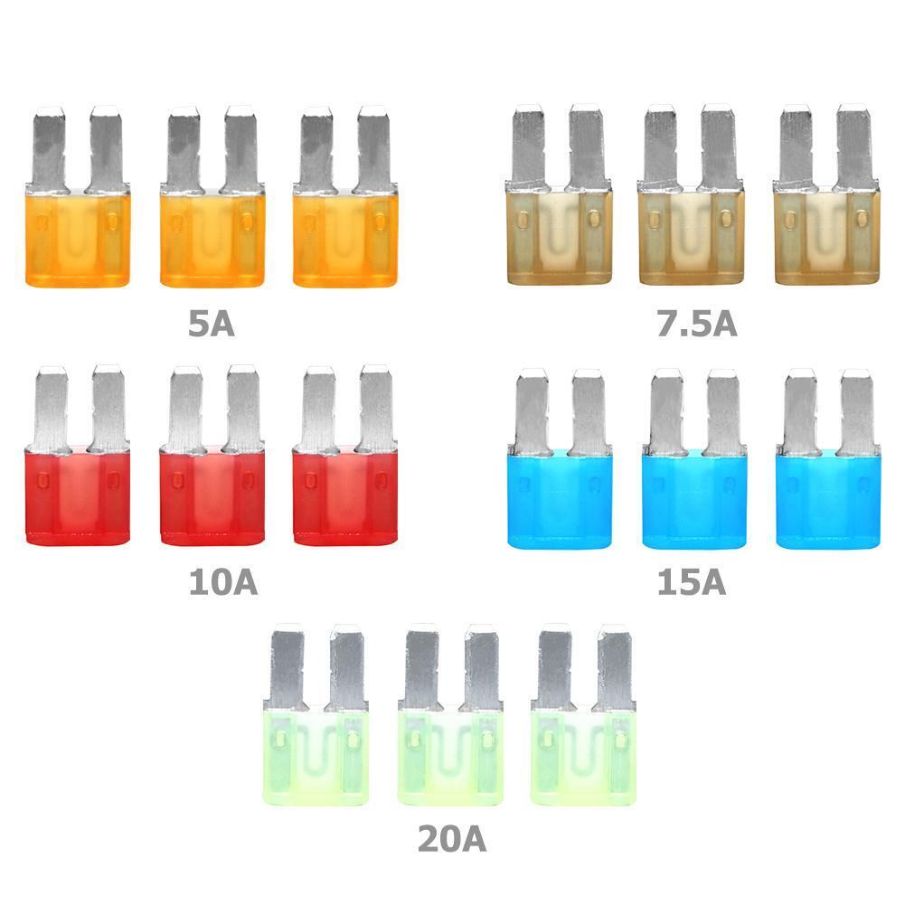 15pcs Micro2 Fuses 5A 7.5A 10A 15A 20A Car Auto Blade Fuse Assortment Kit