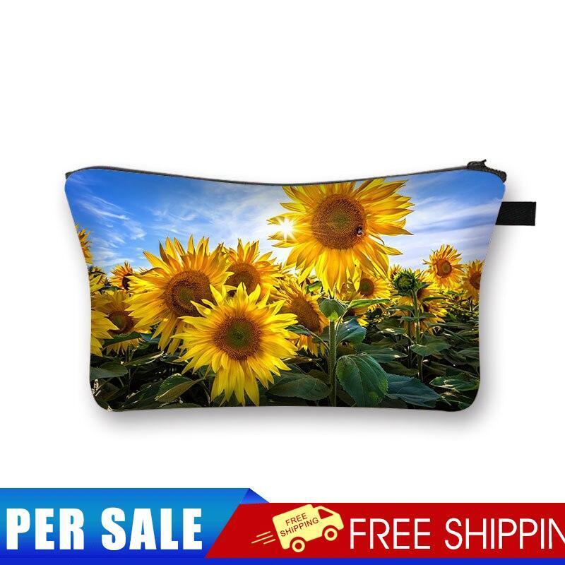 Sunflower Printed Hand Hold Travel Storage Cosmetic Bag Toiletry Bag