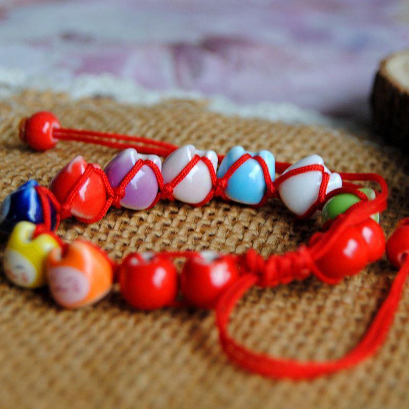 Fashion Girl /Women Cute Lucky Cat Ceramic Red Rope Bracelet Gift for Girlfriend
