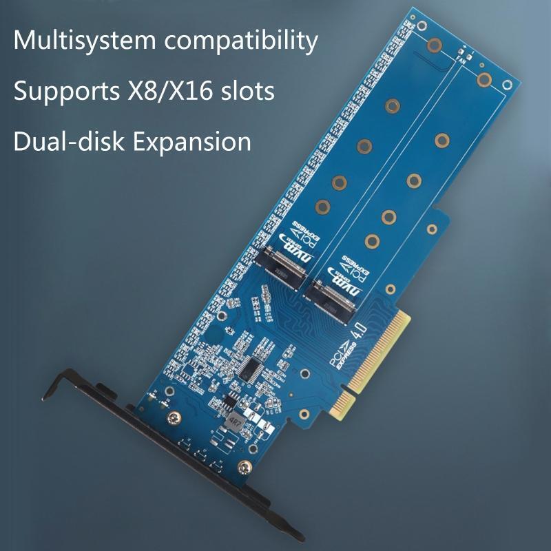 Dual Port M.2 to Pcie 8X Hard Drive Adapter Support 8X 16X Slot SSD Riser Card