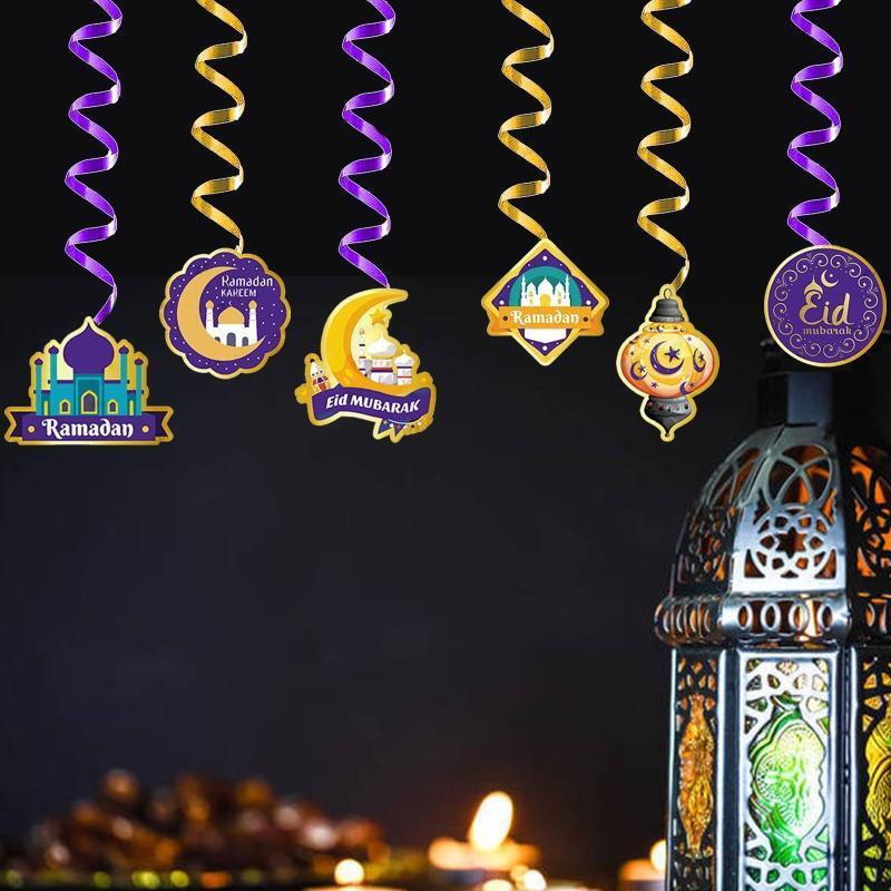 Eid Mubarak Swirl Pendant 6pcs/Set Moon Star Castle Spiral Hanging Ornament