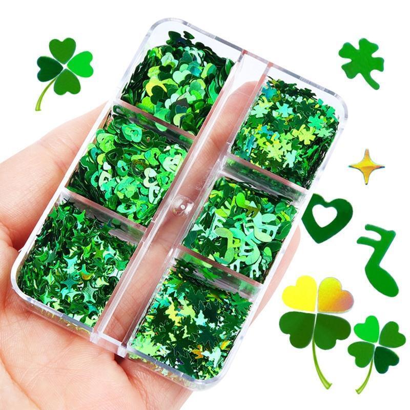 Green Clover Themed Nail Art Sparkles Shiny Charms for Phone Case Jewelry Making