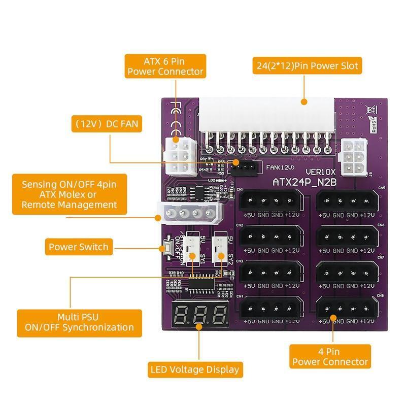 ATX Power Breakout Board Module LED Voltage Display with 4-pin and 6-pin Power
