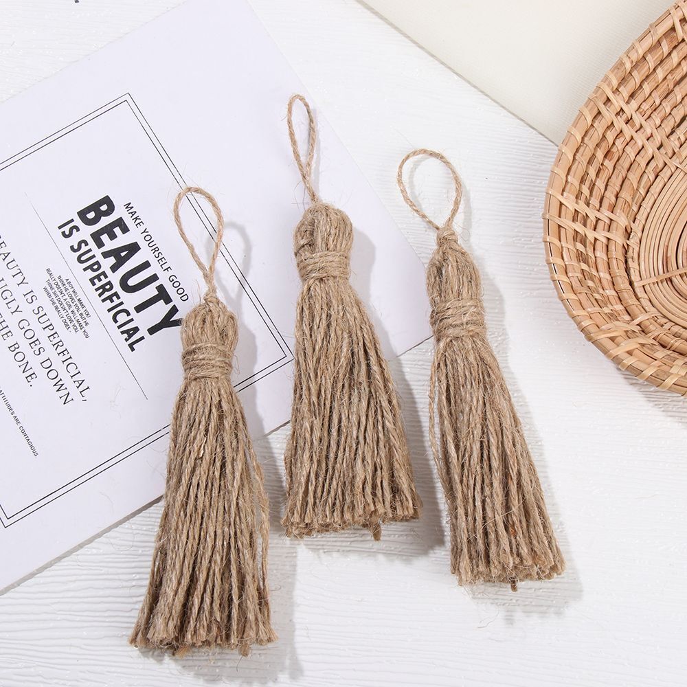 Home DIY Wood Beads Burlap Tassel Natural Jute Tassels Jute Rope Tassels