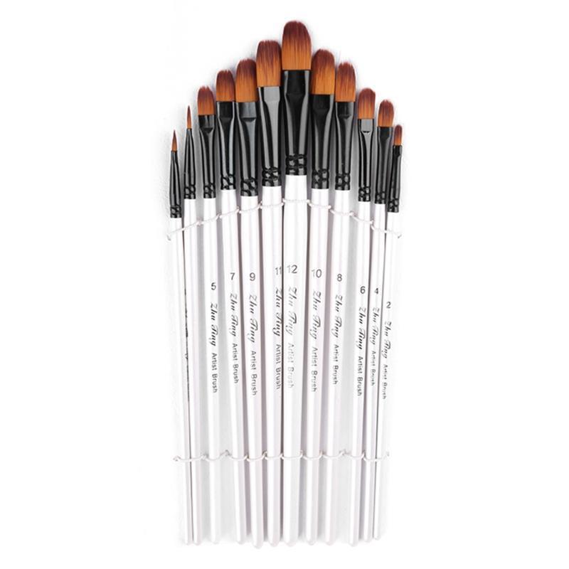 12pcs/set Watercolor Gouache Paint Brushes Wooden Handle Nylon Hair Painting