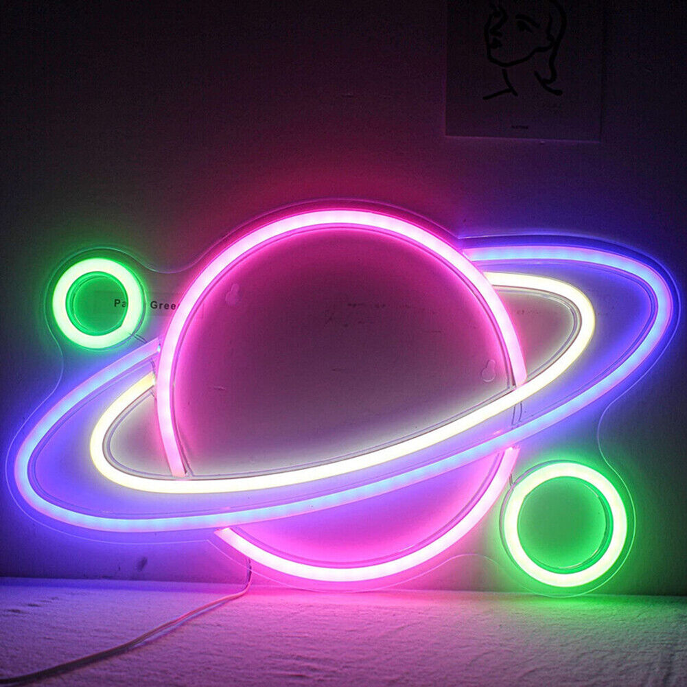 LED Planet Neon Light Colorful Neon Sign Room Party Bar Wall Lamp Xmas Gift