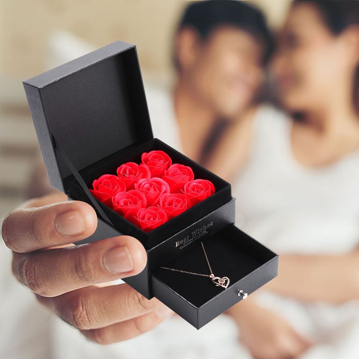 Gift Flower Gift Box Handmade with Projection Necklace Eternal Preserved Rose