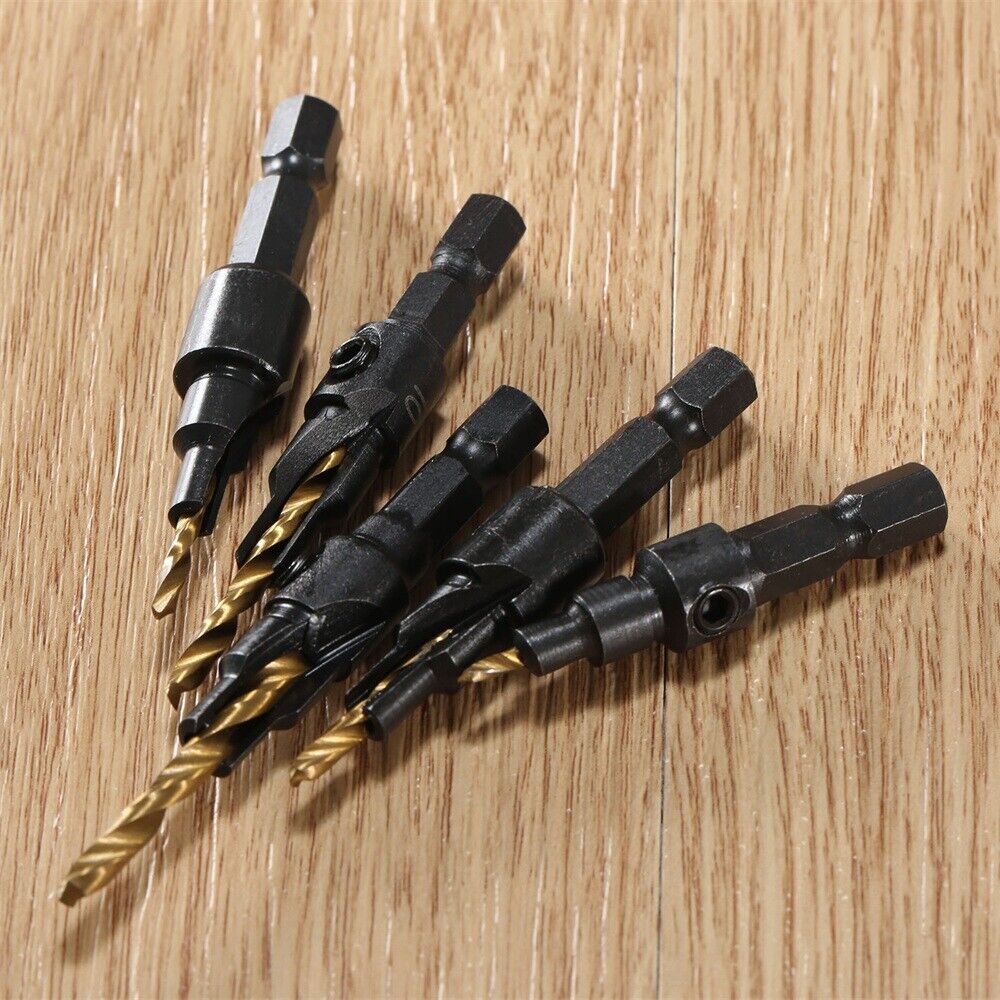 5pcs HSS Quick Change Countersink Screw Drill Bit Kit Hex Shank Wood Work Tool