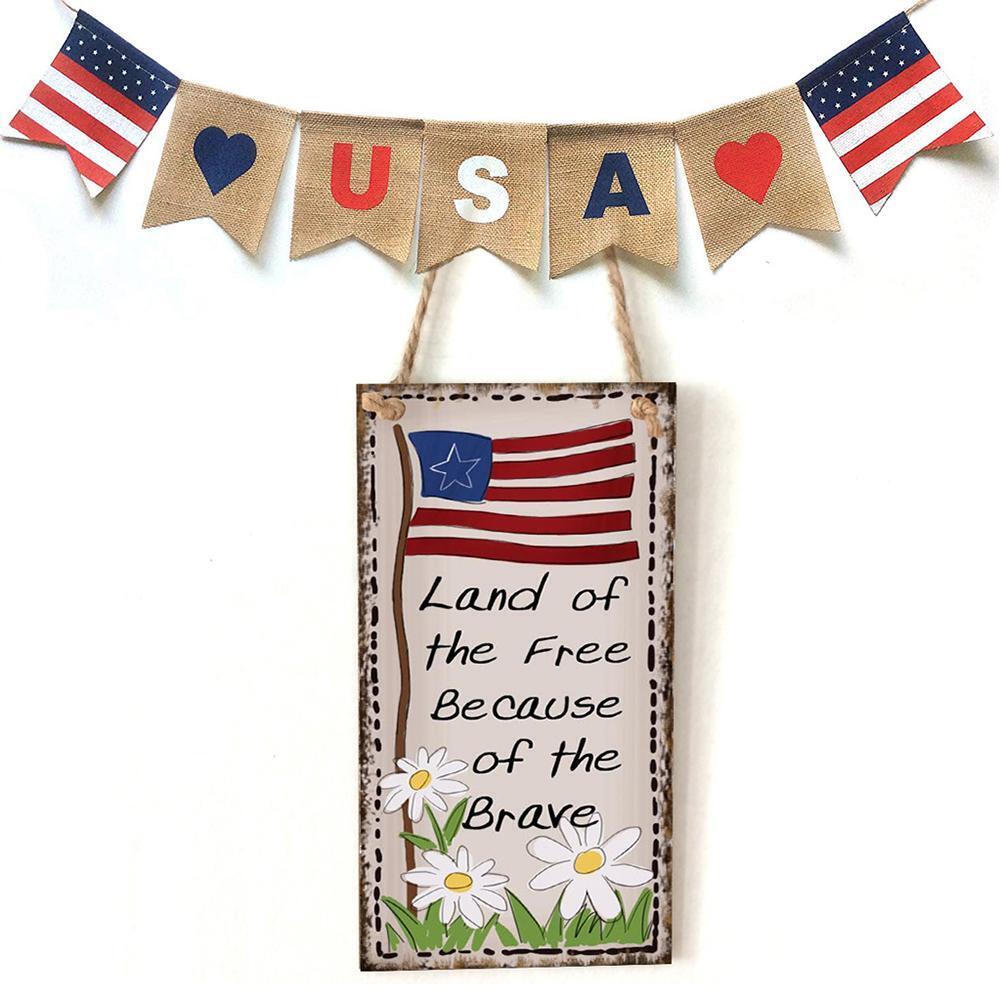 Wooden Hanging Flower Sign Board Independence Day Wall Crafts (JM01413)