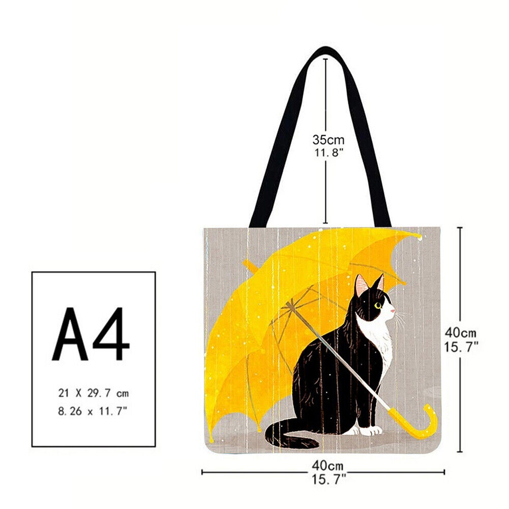Cat with umbrella Printed Shoulder Shopping Bag Casual Large Tote Handbag